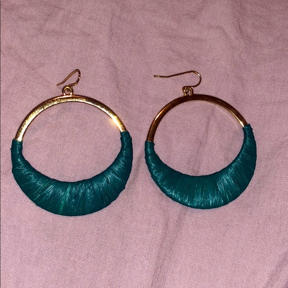 Jewelry - Gold Teal Hoop Earrings